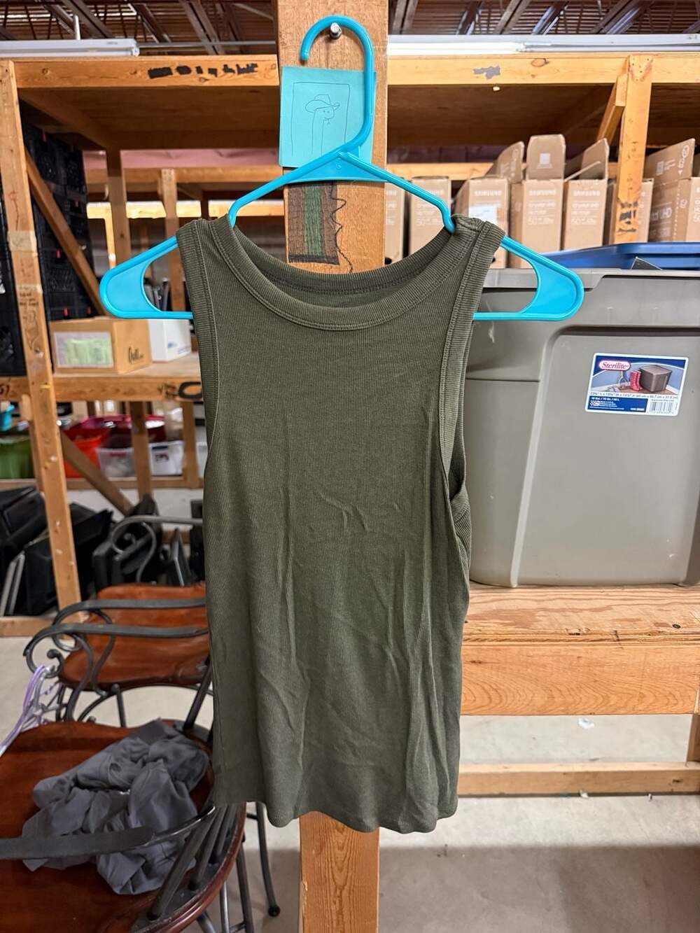 A New Day Tank Top Size Medium Olive Green Ribbed Scoop Neck